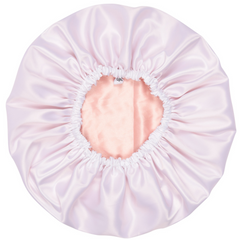 pink white satin bonnet